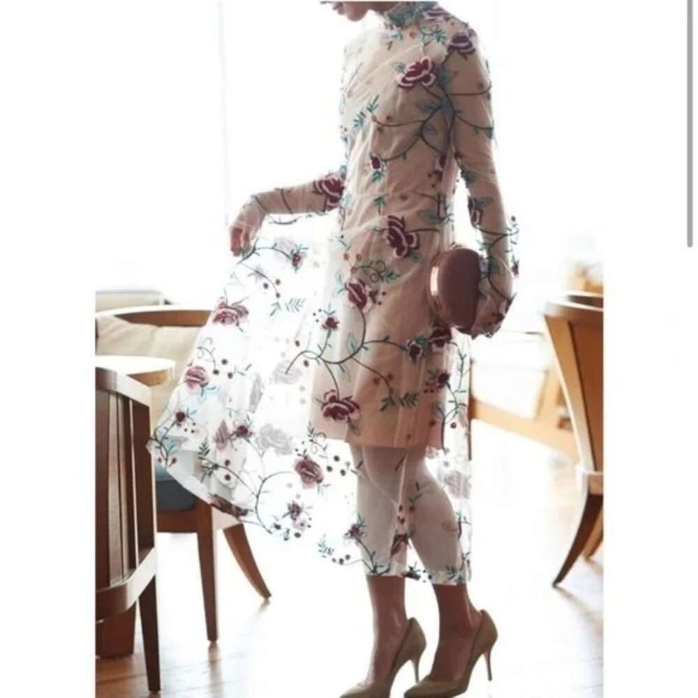 NWT Endless Rose Women's Embroidered Boho Sheer Overlay Midi Dress Sz Xs 2452 - Picture 13 of 16